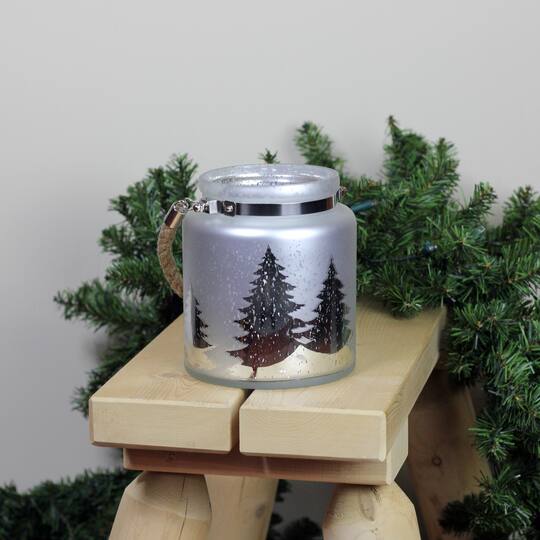 6" Reindeer & Tree Silhouette Pillar Candle Holder with Handle